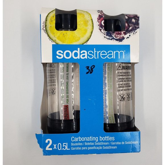 SodaStream Twin Pack of 0.5L Carbonating Bottles Clear with Black Tops NEW - Picture 4 of 8
